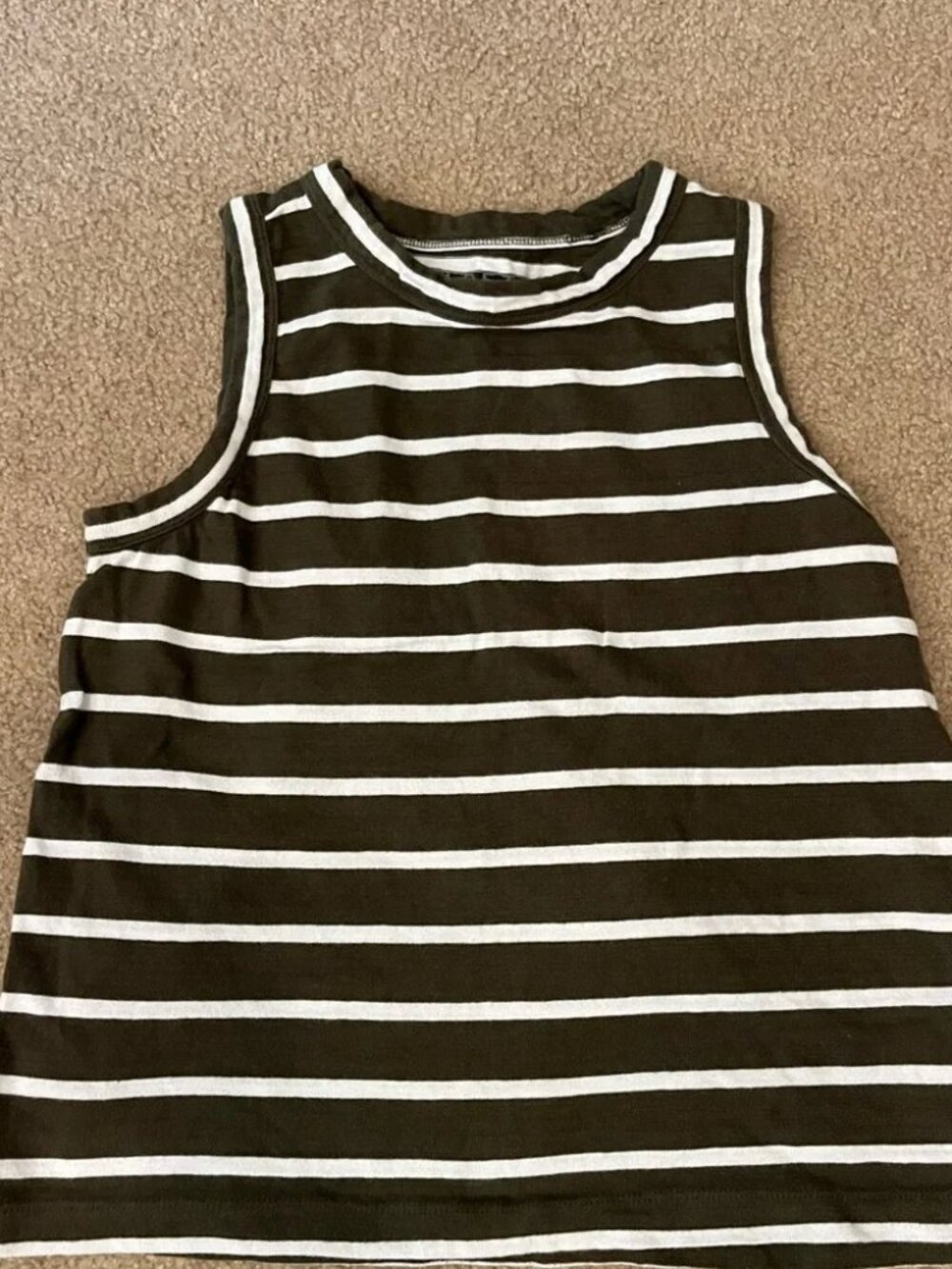 The Loft Olive Striped Knit Tank Top 100% Cotton Sz L